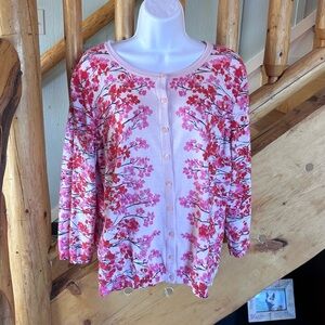 Talbots Cherry Blossom Pink Floral Cardigan Extra Large
